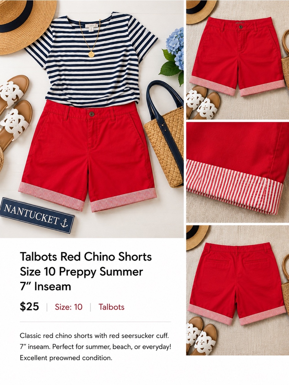 Talbots Red Chino Shorts Size 10 7”Inseam